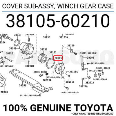 3810560210 Genuine Toyota COVER SUB-ASSY, WINCH GEAR CASE 38105