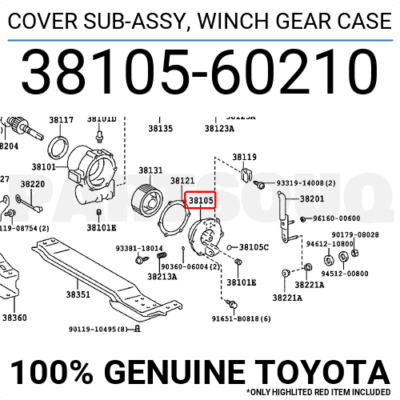 3810560210 Genuine Toyota COVER SUB-ASSY, WINCH GEAR CASE