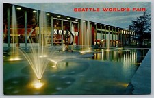 Seattle World's Fair Canadian Exhibit At Night Water Fountains Vintage Postcard