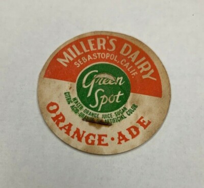 Green Spot Orange Drink Juice Milk Bottle Paper Cap Dairy Advertising