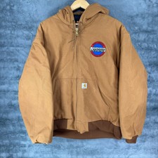 Carhartt Brown Quilted Lined Hooded Zip Jacket Coat J140 BRN XL USA EMBROIDERED