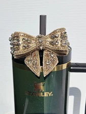Stanley Tumbler Accessories Bling Gold Bow 10mm Straw Topper | Tumbler Charm 