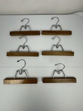 6 Pc Set Vintage Antique Wooden Metal Pants Skirt Hangers Clamp Clip 9" 12