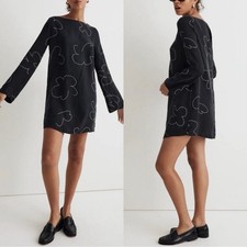 madewell no121 shift mini dress true in black floral, women sz x-small xs