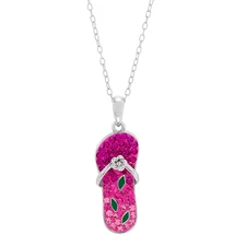 Finecraft Pink Leaf Crystal Flip-Flop Pendant Necklace in Sterling Silver, 18"