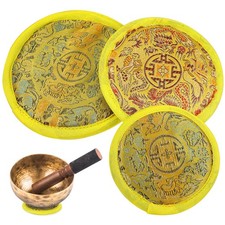 3Pcs Reusable Cotton Singing Bowl Support Mats Yellow Embroidered Cushion