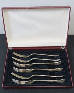 Silver Plated Cased Set of Six Albany Pattern Pastry Forks J Dixon and Sons