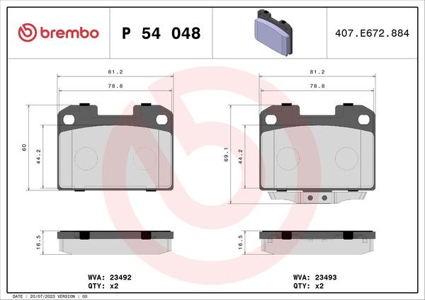 Bremsbelagsatz Scheibenbremse Prime Brembo P 54 048 FüR 3000 Gt Mitsubishi Gto-image