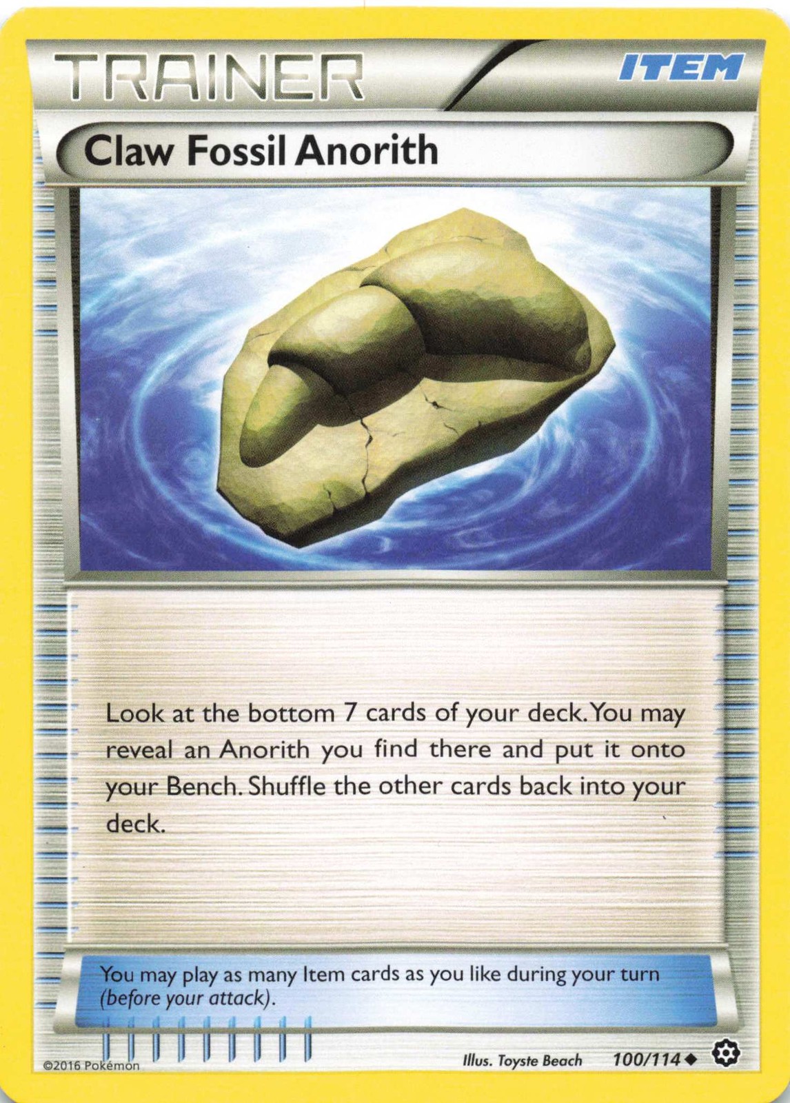 Claw Fossil Anorith Uncommon XY - Steam Siege 100/114 NM