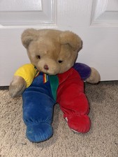 Vintage Eden Rainbow Teddy Bear Velour Primary Colors 14" Stuffed Plush RARE