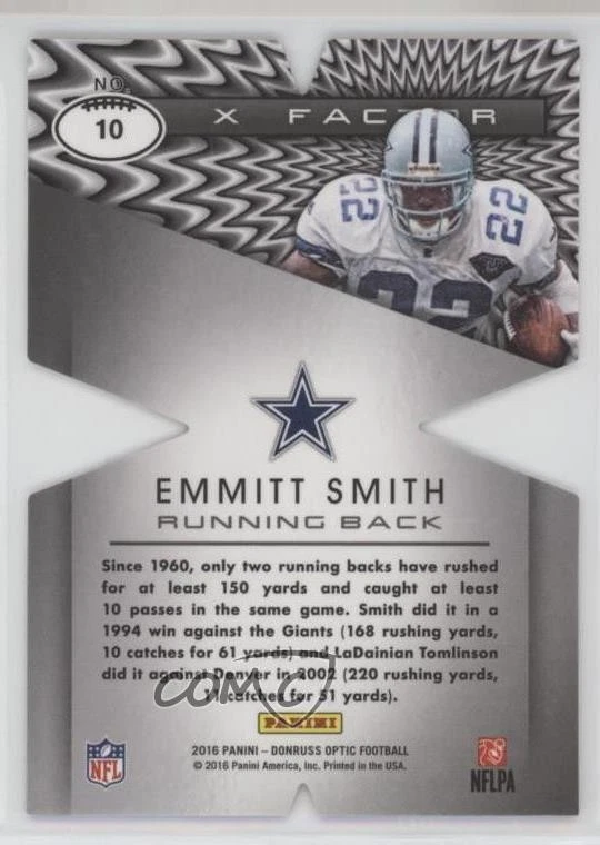2016 Donruss Optic X-Factor Emmitt Smith #10 HOF - Image 2 of 2