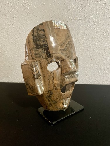 Set of 2 Aztec Mayan Mosaic Semiprecious Stone Facial Burial Masks Abalone - Picture 10 of 12