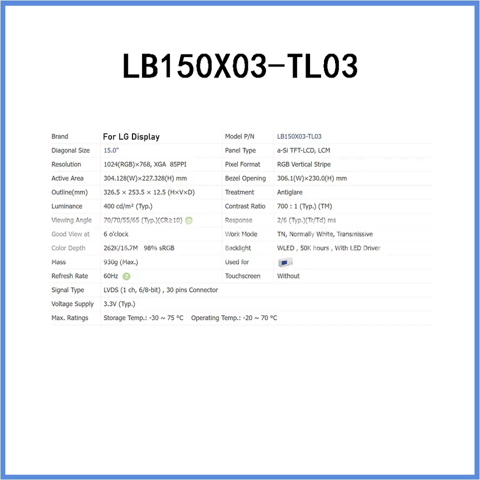 New boxed LB150X03-TL03 LCD Screen Display Panel 15-Inch 1024*768 for LG Display - Image 4 of 4