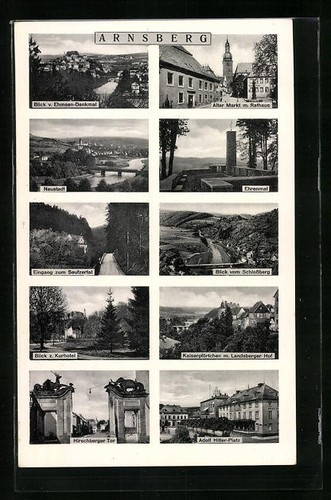 AK Arnsberg, Kaiserpförtchen mit Hotel Landsberger Hof, Blick zum Kurhotel, Pla
