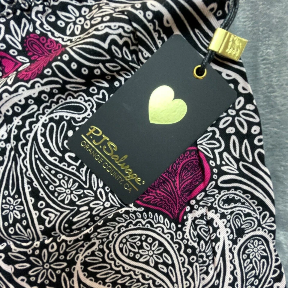 PJ Salvage Pants Womens Medium Black Pink Hearts Paisley Taper Lightweight - Image 3 of 4