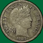 1907 Barber Dime Fine F Coin #33944