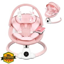 Uuoeebb Baby Swing Pink Portable Electric 5 Speed Bluetooth