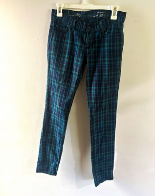 Levi's Women's Blue/Green Plaid Skinny Jeans Dark Wash Stretch 5-Pocket