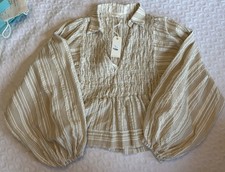 By Together Tan Smocked Crop Top with wide sleeves Size S NWT