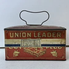 Vintage Union Leader Cut Plug Tobacco Smoke & Chew Advertising Tin Lunch Box