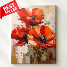 Bold Floral Red Poppy Expressionist When Passion Speaks Orange Canvas Wall Art