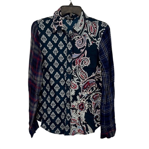 Hannah Blue and White Patterned Statement Long Sl… - image 1