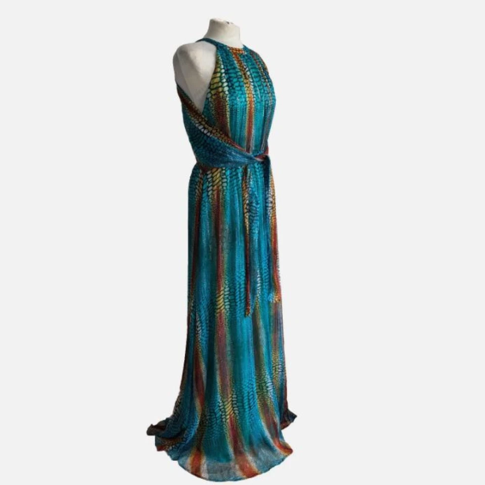 Issa London Guido Fortes Maxi Dress 12 Silk Blue Crepe Ball Gown Luxury Evening - Image 2 of 4