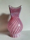 Fenton Cranberry Opalescent Swirl Optic 9.5” Square Top Vase