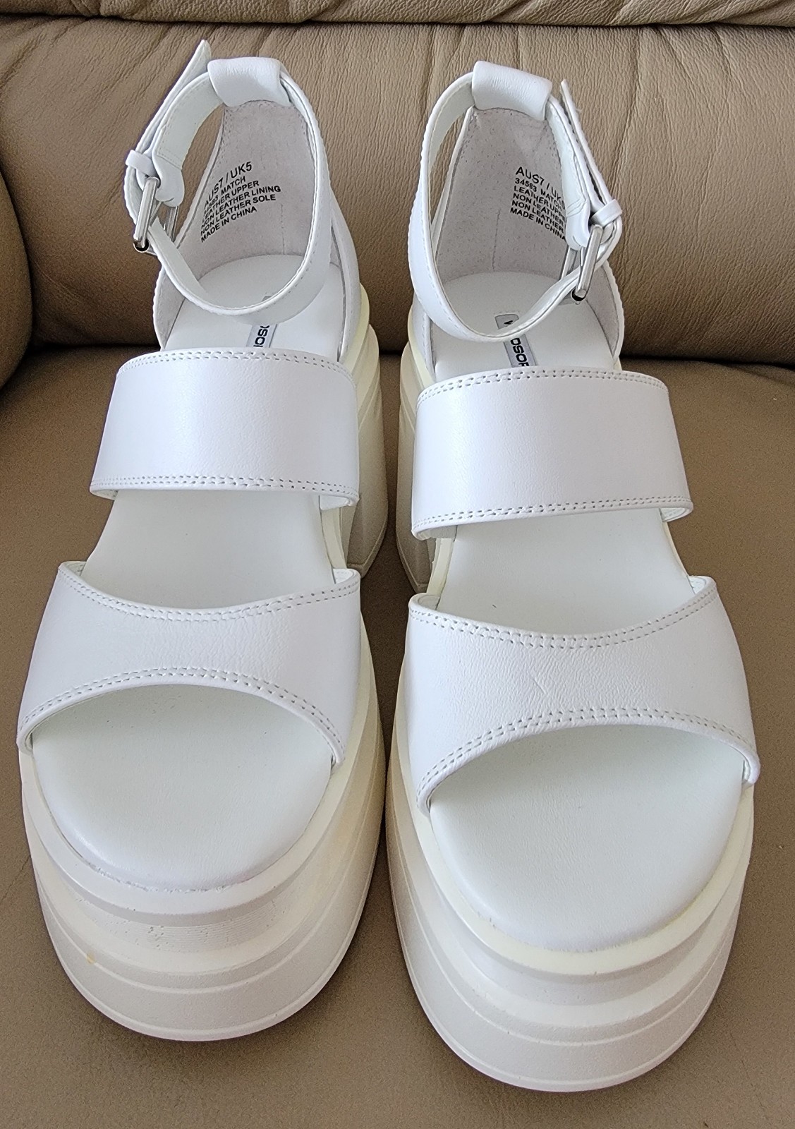 WINDSOR SMITH LEATHER WHITE PLATFORM SANDALS HEEL… - image 2