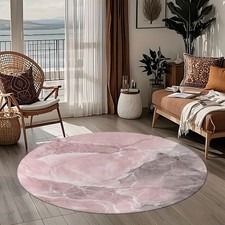 One Piece of Blush Pink Marble with a Subtle Grey Round Rug Mat, Suitable for Ma