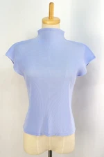PLEATS PLEASE Pale Blue High Neck Cap Sleeve Top ISSEY MIYAKE 098 2272