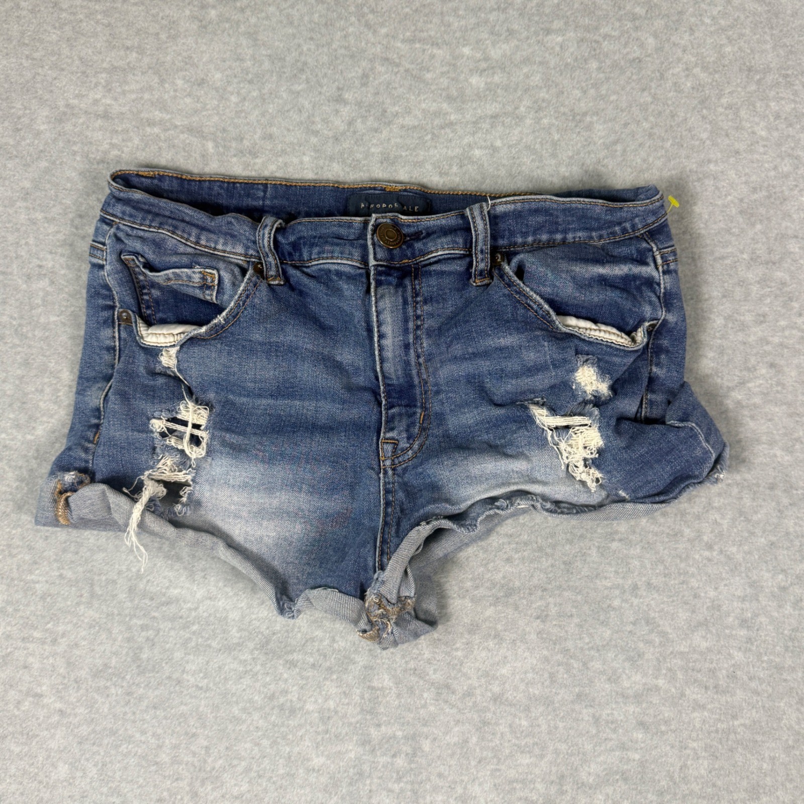 Aeropostale Distressed Denim Shorts Womens 12 Blue Medium Wash Cuffed Raw Hem