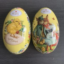 Tin Easter Egg Confiserie Heidel Spring Bunny Rabbits Chicks German Empty
