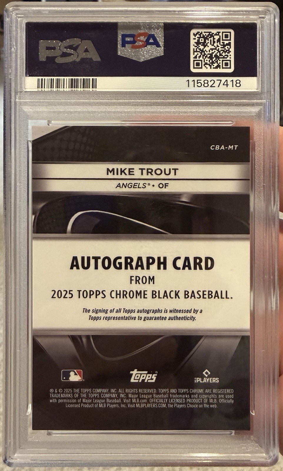 Mike Trout 2025 TOPPS CHROME BLACK PSA 9 Mint Autograph #MT POP 1!! Angels view 2
