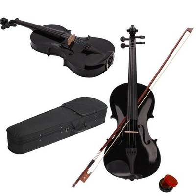 New 4/4 Full Size Acoustic Violin Fiddle Black with Case Bow Rosin Adult Black