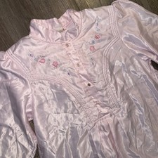 Barbizon Pink Long Nightgown Satin Flannel Lined Embroidered Modest Size Small