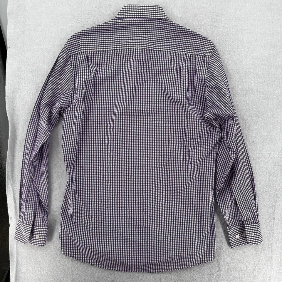 Camisa Isaac Mizrahi Para Hombres 15.5 Calce Ajustado Púrpura Blanco Cuadros Vestido Abotonado Algodón Foto 2 de 4