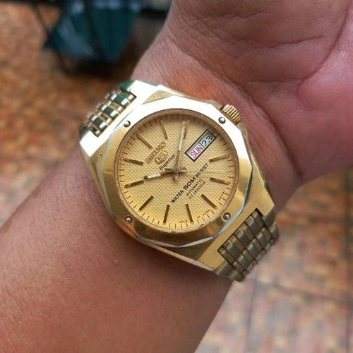 Rare seiko 5 Superior SNZ338 Gold Dial Oak Style Automatic 7S36-00H0 Vintage Men