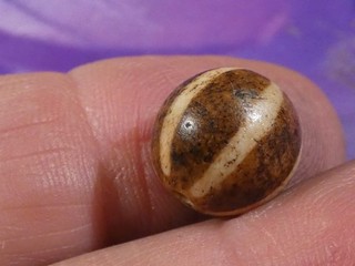 ANTIQUE OLDER PUMTEK BEAD 6 STRIPE LINE DECORATED 12.1 MM PERFECT HEIRLOOM BEAD