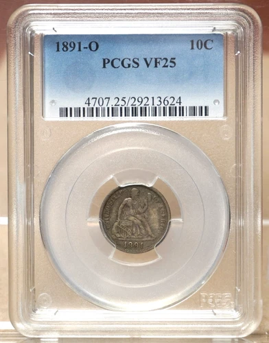 1891-O SEATED LIBERTY DIME PCGS VF25 213624
