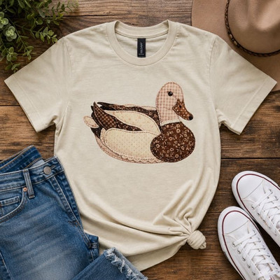 Faux Patchwork Appliqué Style Duck Tee | Cottagecore Farmhouse Graphic Shirt