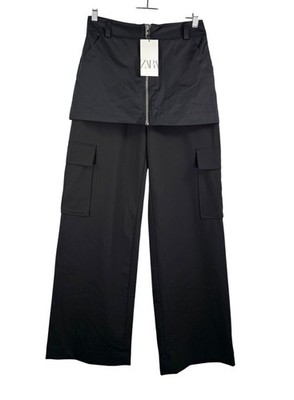 Zara high waist skirt over trousers satin black goth retro baggy 90s