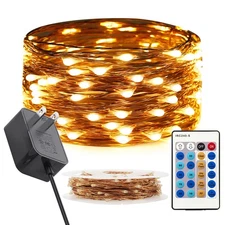 Dimmable Copper Wire 33 Ft 100 LED Fairy String Lights Plug in with Remote Wa...