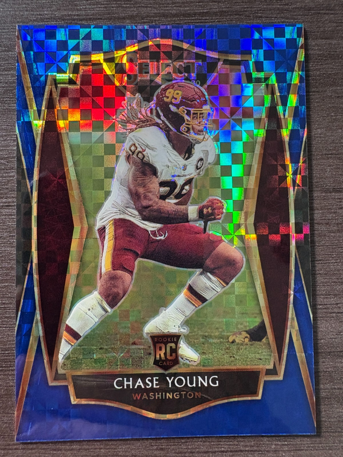 2020 Panini Select Chase Young 164 Premier Blue Power Checkerboard Prizm RC /149