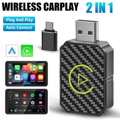 2-in-1 Wireless CarPlay Android Auto Adapter Plug & Play USB for iPhone Android
