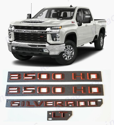 Black Red Doors 3500HD Rear Silverado LT Emblems 2019+ Silverado 3500 HD