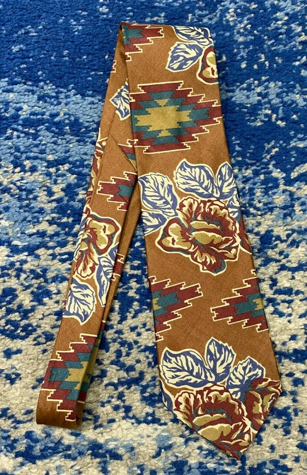 Corbata Woodward Vintage Azul Óxido Borgoña Verde Teal Azteca Floral Seda Canadá Foto 2 de 4