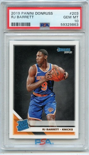 2019-20 DONRUSS #203 RJ BARRETT "RATED ROOKIE" RC NEW YORK KNICKS - PSA 10 (863)