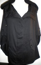 Maurices Misses Sz S/m True Black Drawstring Hooded Button Up Poncho