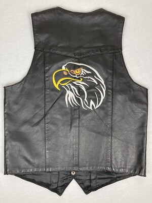 HILLSIDE LEATHER MOTORCYCLE VEST BLACK EMBROIDERED EAGLE SNAP BUTTONS MENS L 42